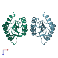 PDB entry 1zwz coloured by chain, top view.