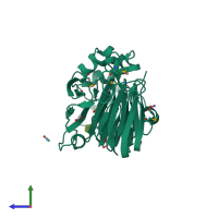 PDB entry 1zx5 coloured by chain, side view.