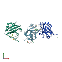 PDB entry 1zx8 coloured by chain, front view.