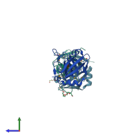 PDB entry 1zx8 coloured by chain, side view.