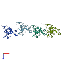 PDB entry 1zxj coloured by chain, top view.