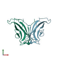 PDB entry 1zxk coloured by chain, front view.