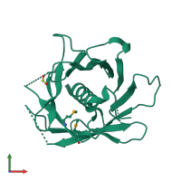 PDB entry 1zxu coloured by chain, front view.
