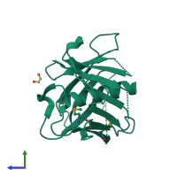 PDB entry 1zxu coloured by chain, side view.