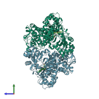 PDB entry 1zxv coloured by chain, side view.