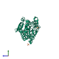 PDB entry 1zxx coloured by chain, side view.