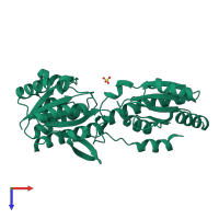 PDB entry 1zxx coloured by chain, top view.