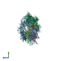 PDB entry 1zy8 coloured by chain, ensemble of 2 models, side view.