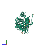 PDB entry 1zyb coloured by chain, side view.