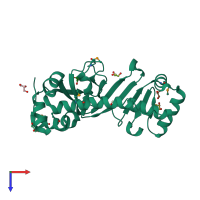 PDB entry 1zyb coloured by chain, top view.