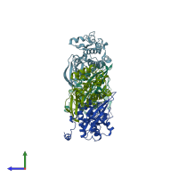 PDB entry 1zyc coloured by chain, side view.