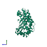 PDB entry 1zyl coloured by chain, side view.