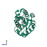 PDB entry 1zyu coloured by chain, side view.
