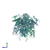 PDB entry 1zyz coloured by chain, side view.