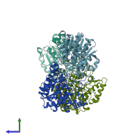 PDB entry 1zz3 coloured by chain, side view.