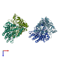 PDB entry 1zz3 coloured by chain, top view.