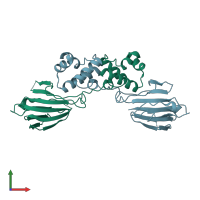PDB entry 1zz6 coloured by chain, front view.