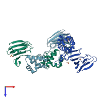 PDB entry 1zz9 coloured by chain, top view.