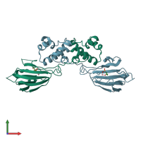 PDB entry 1zzb coloured by chain, front view.