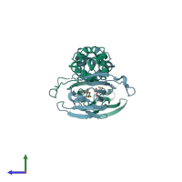 PDB entry 1zzb coloured by chain, side view.