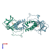 PDB entry 1zzb coloured by chain, top view.