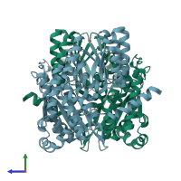 PDB entry 1zzg coloured by chain, side view.