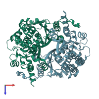 PDB entry 1zzg coloured by chain, top view.