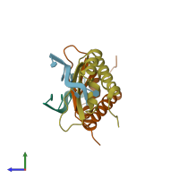 PDB entry 1zzi coloured by chain, side view.