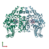 PDB entry 1zzq coloured by chain, front view.