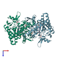 PDB entry 1zzq coloured by chain, top view.