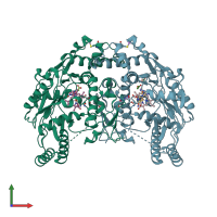 PDB entry 1zzs coloured by chain, front view.