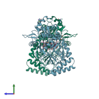 PDB entry 1zzs coloured by chain, side view.