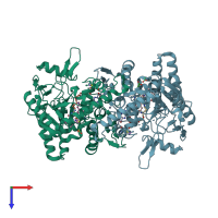 PDB entry 1zzs coloured by chain, top view.