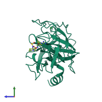 PDB entry 1zzz coloured by chain, side view.