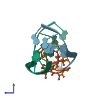 PDB entry 209d coloured by chain, side view.