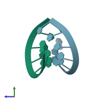 PDB entry 259d coloured by chain, side view.