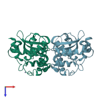 PDB entry 2a03 coloured by chain, top view.