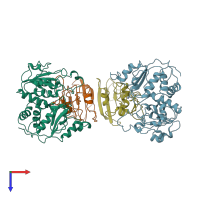 PDB entry 2a0f coloured by chain, top view.