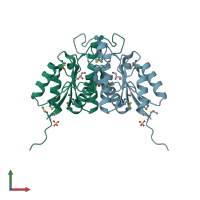 PDB entry 2a0k coloured by chain, front view.