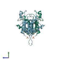 PDB entry 2a0k coloured by chain, side view.