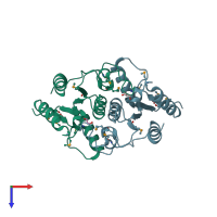 PDB entry 2a0k coloured by chain, top view.