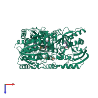 Homo trimeric assembly 1 of PDB entry 2a0w coloured by chemically distinct molecules, top view.