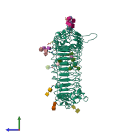 PDB entry 2a0z coloured by chain, side view.