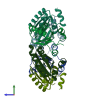 PDB entry 2a10 coloured by chain, side view.