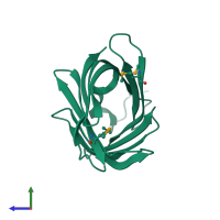 PDB entry 2a13 coloured by chain, side view.