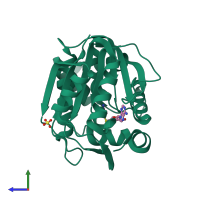 PDB entry 2a14 coloured by chain, side view.