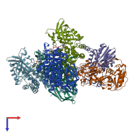 PDB entry 2a1t coloured by chain, top view.