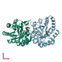 PDB entry 2a21 coloured by chain, front view.