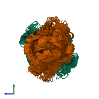 PDB entry 2a24 coloured by chain, ensemble of 20 models, side view.