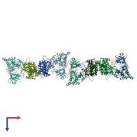 PDB entry 2a27 coloured by chain, top view.